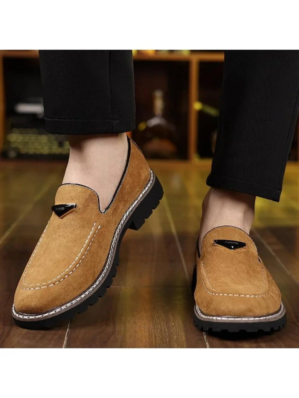 Stylish Vintage Suede Slip-On Dress Loafers for Men - Comfortable Walking Shoes
